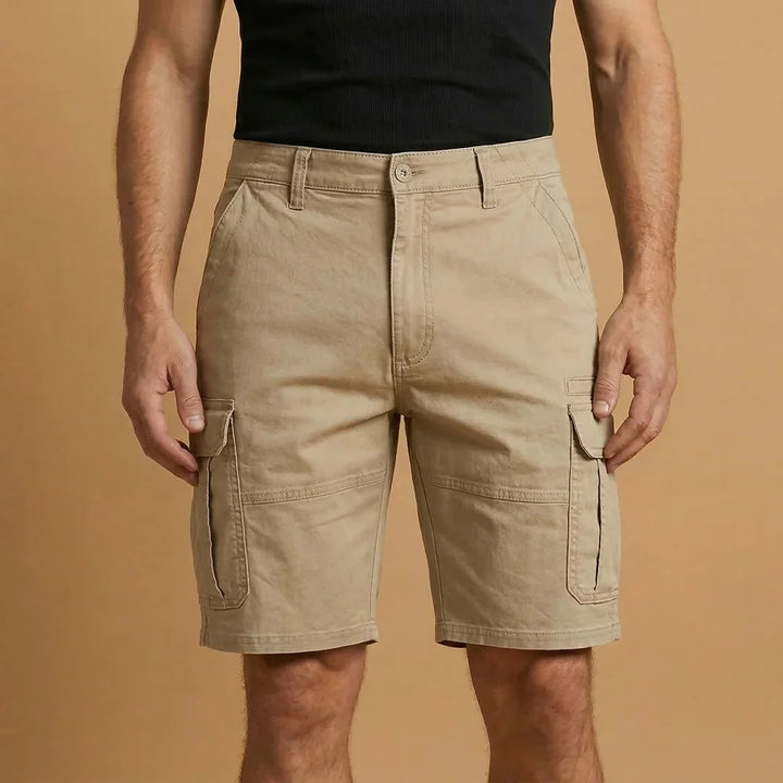 Khaki Men's Cotton Cargo Shorts with Pockets — Archie Utility Flap Multi - Detail