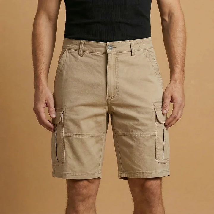 Khaki Men's Cotton Cargo Shorts with Pockets — Archie Utility Flap Multi - Front