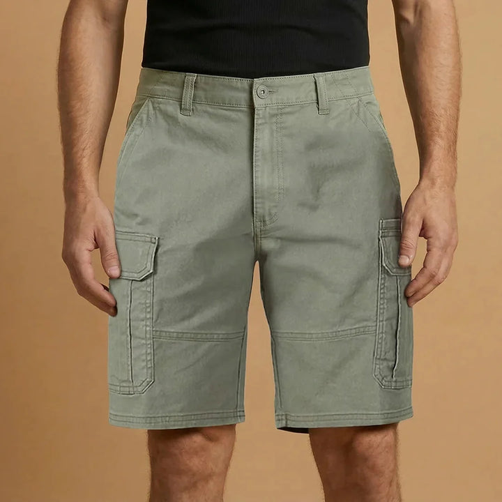 Light Green Men's Cotton Cargo Shorts with Pockets — Archie Utility Flap Multi - Sage Front
