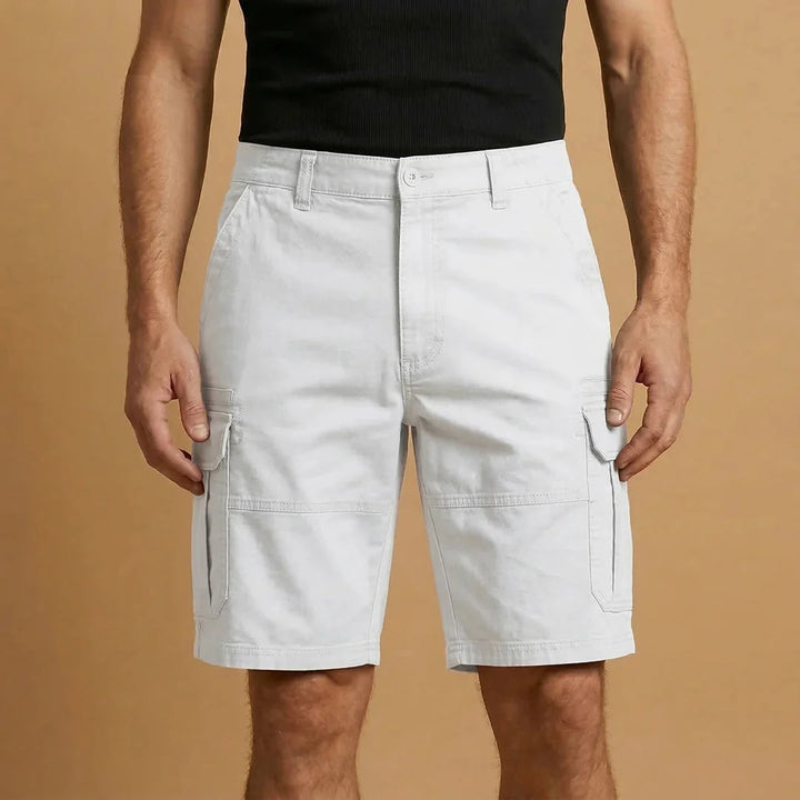 White Men's Cotton Cargo Shorts with Pockets — Archie Utility Flap Multi - Front