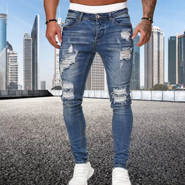 Men's Distressed Skinny Jeans — August Ripped Denim Stretch