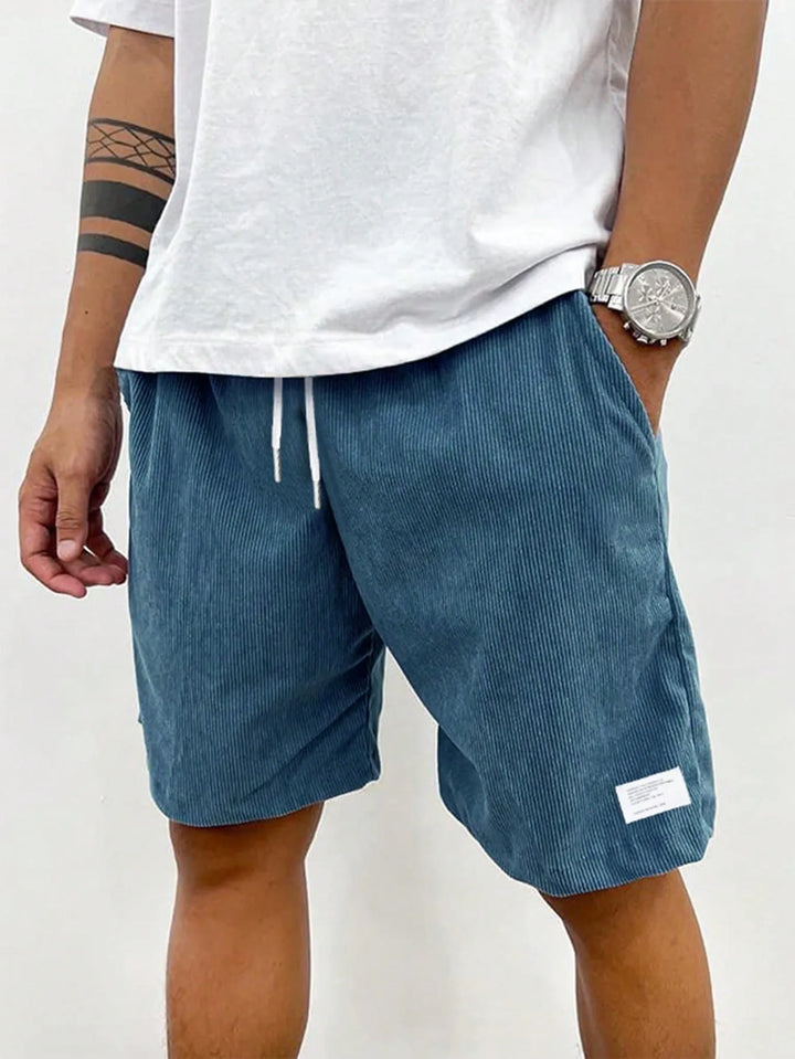 Blue Men's Drawstring Summer Shorts — Beckett Corduroy Casual Elastic Waist - Front Pose