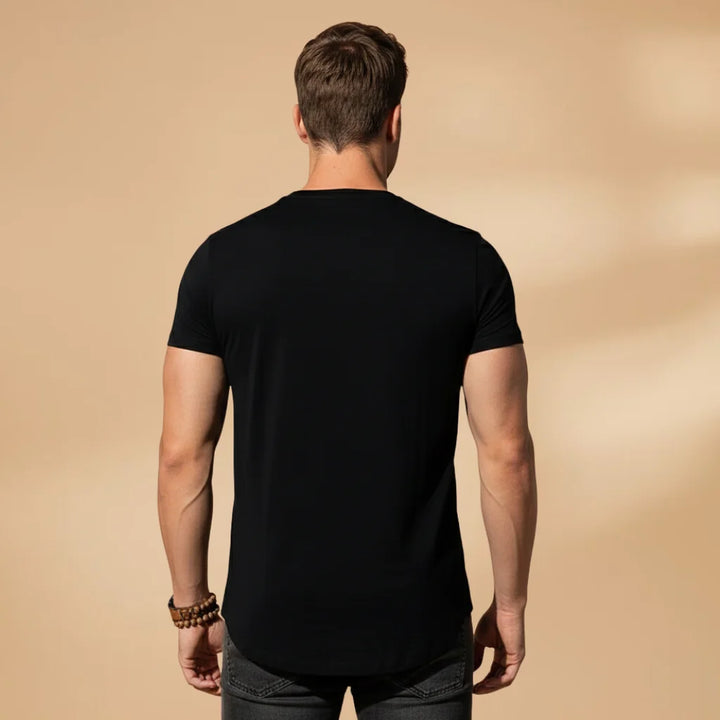 Black Men's Fitted Workout T-Shirt — Nathan Short Sleeve Athletic - Back Detail