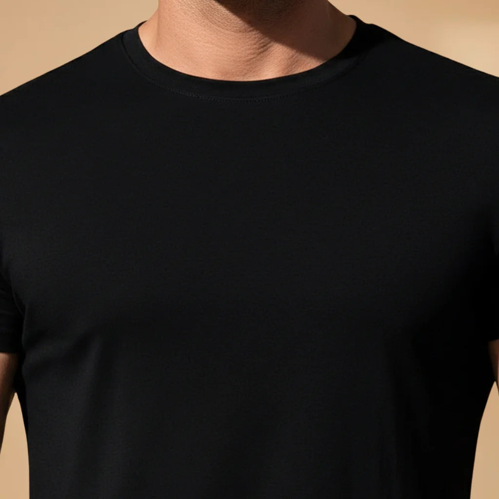 Black Men's Fitted Workout T-Shirt — Nathan Short Sleeve Athletic - Chest Detail