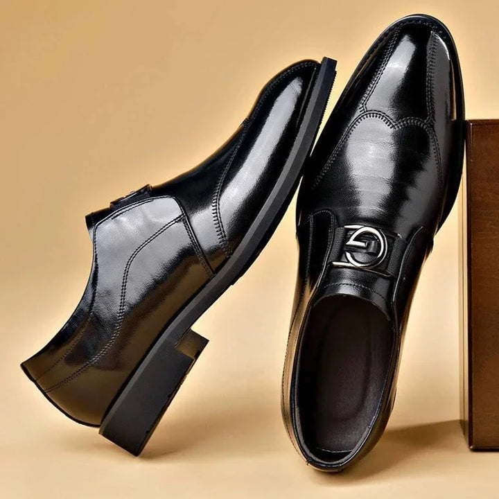 Black Men's Leather Monk Strap Dress Shoes — George Oxford Business - Close Up Detail
