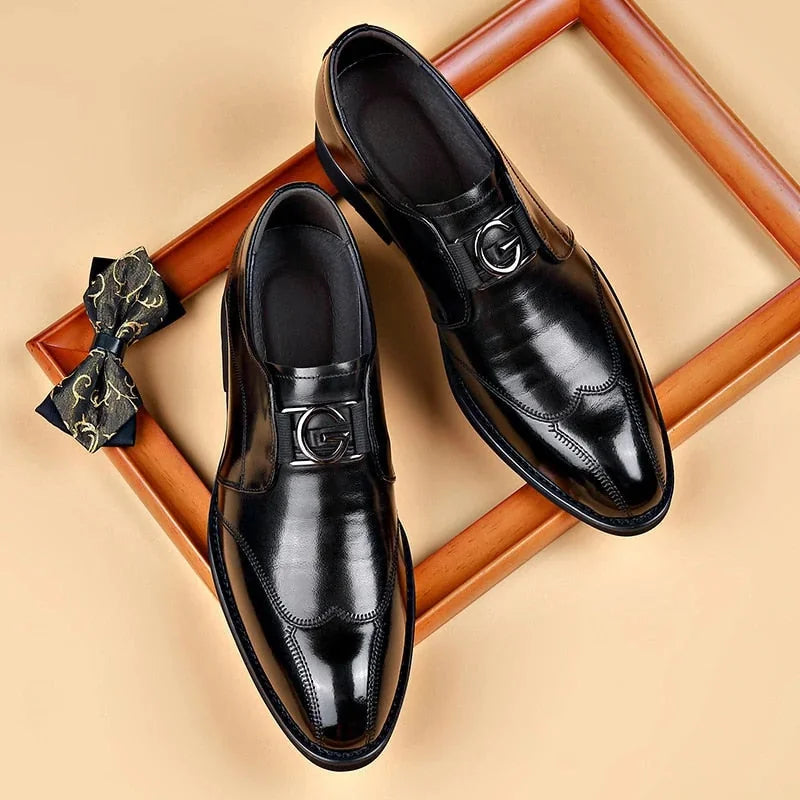 Black Men's Leather Monk Strap Dress Shoes — George Oxford Business - Flat Lay