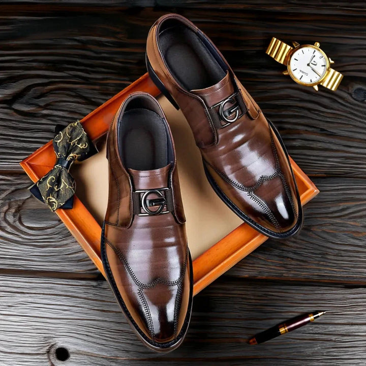 Brown Men's Leather Monk Strap Dress Shoes — George Oxford Business - Studio White