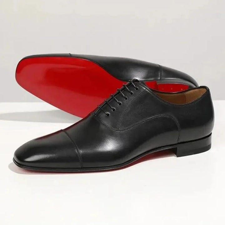 Black Men's Leather Oxford Shoes — Miles Cap Toe Professional Lace-Up - Side Profile