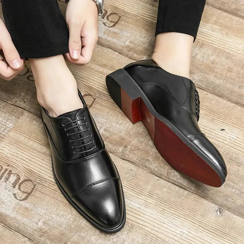 Black Men's Leather Oxford Shoes — Miles Cap Toe Professional Lace-Up - Worn Lifestyle