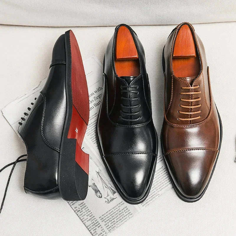 Brown Men's Leather Oxford Shoes — Miles Cap Toe Professional Lace-Up - Comparison View