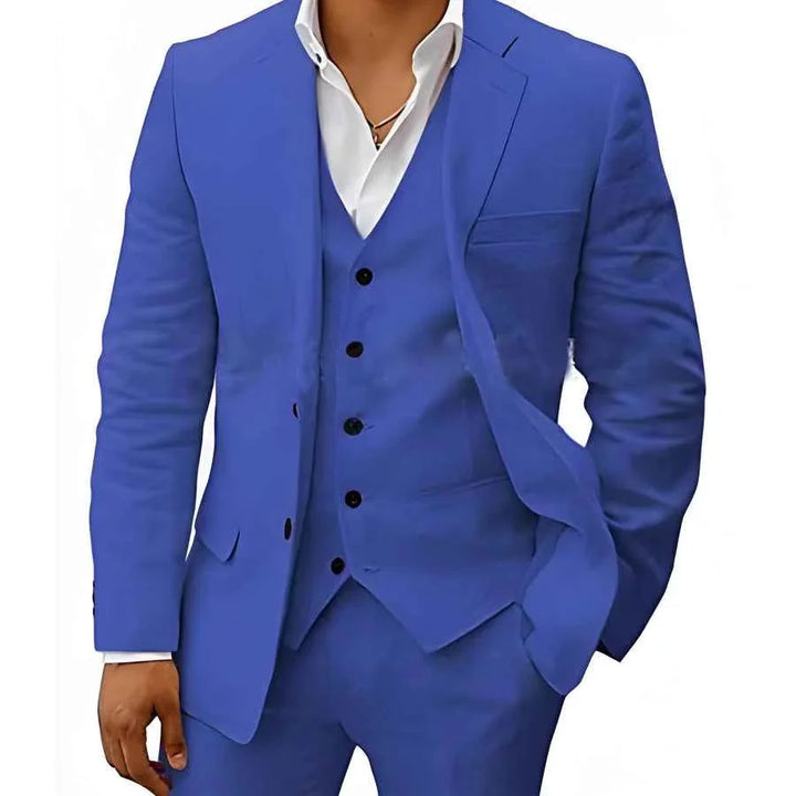 Dark Blue Men's Linen Wedding Suit Three-Piece Formal — Max Breathable Lightweight Classic - Royal Pose