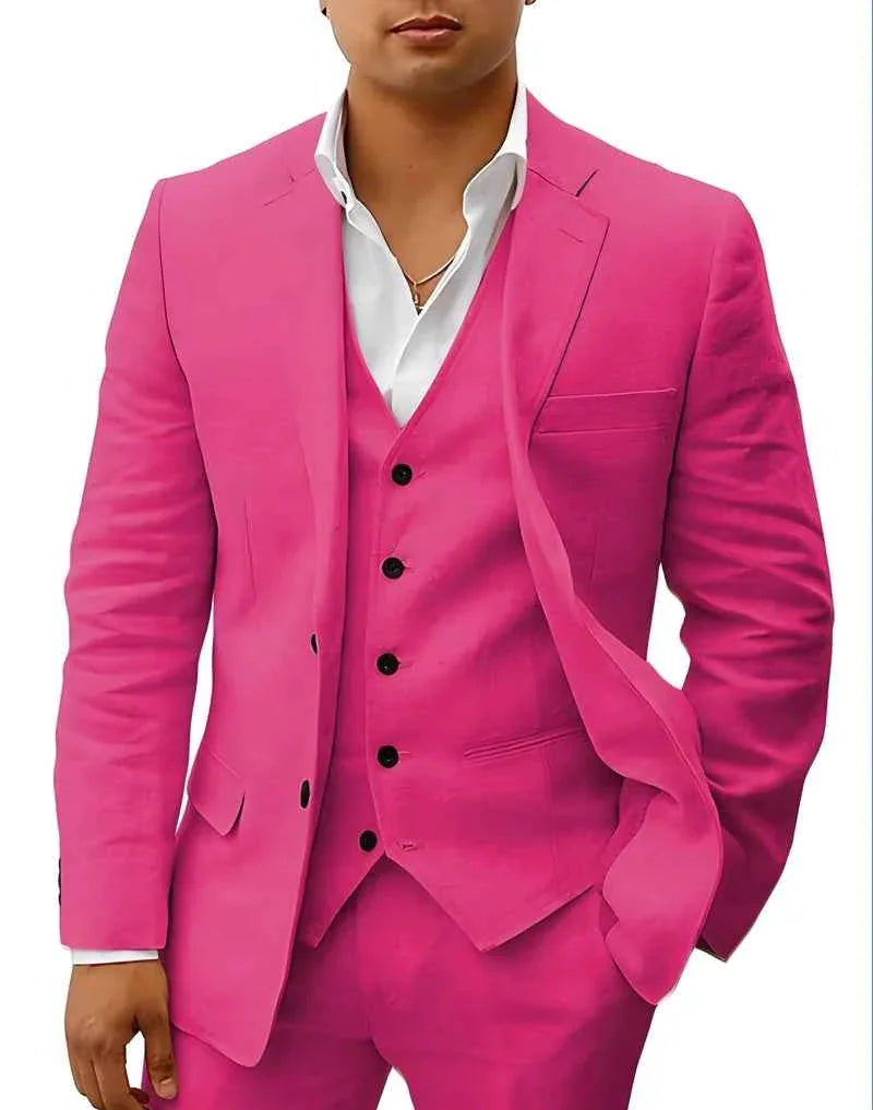 Fuchsie Men's Linen Wedding Suit Three-Piece Formal — Max Breathable Lightweight Classic - Bright Formal
