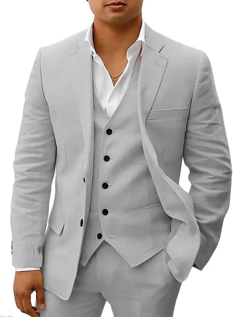 Grey Men's Linen Wedding Suit Three-Piece Formal — Max Breathable Lightweight Classic - Classic Formal