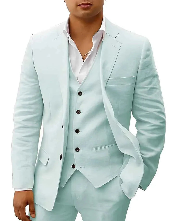 Light Green Men's Linen Wedding Suit Three-Piece Formal — Max Breathable Lightweight Classic - Mint Pose