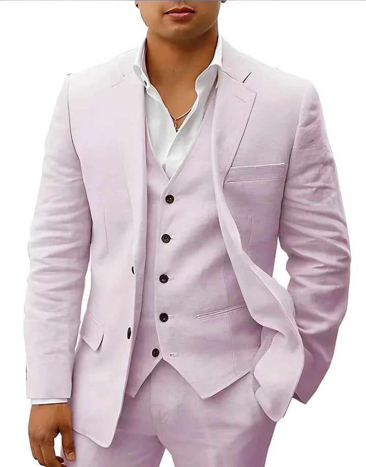 Light Pink Men's Linen Wedding Suit Three-Piece Formal — Max Breathable Lightweight Classic - Studio Pose
