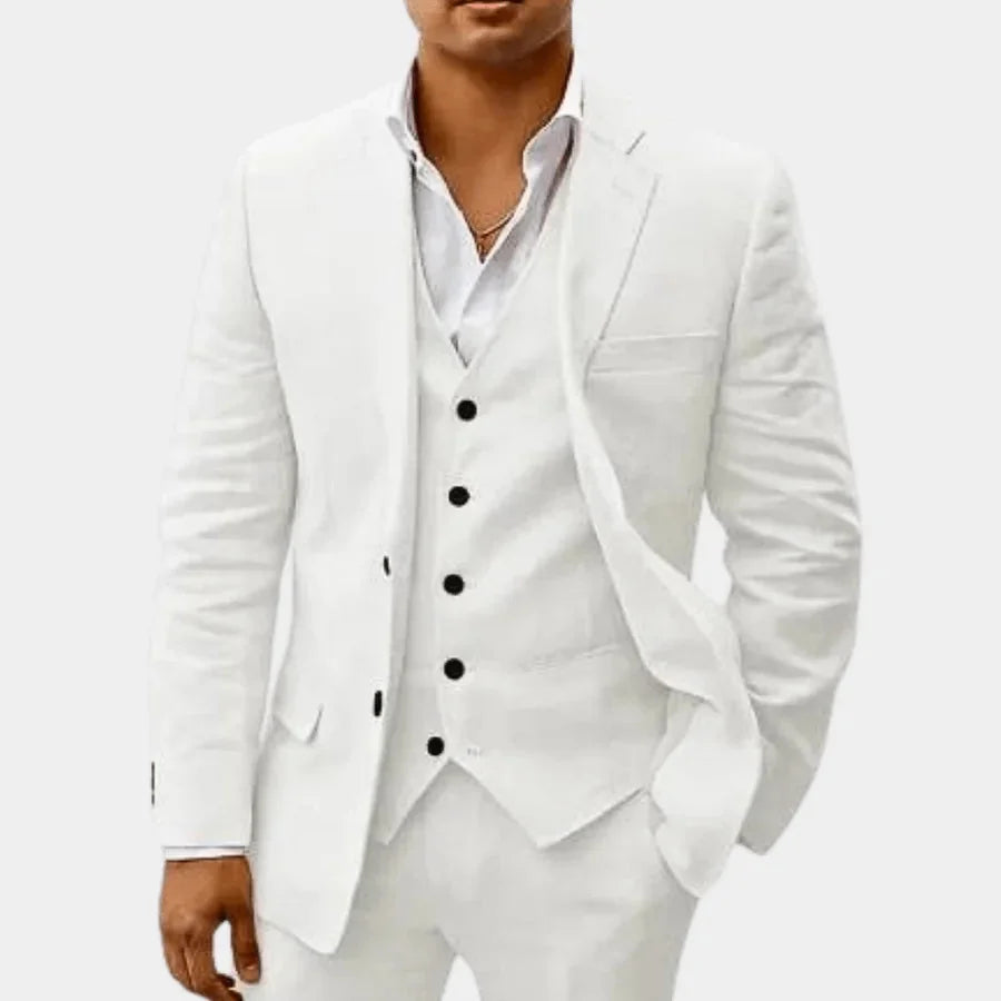 White Men's Linen Wedding Suit Three-Piece Formal — Max Breathable Lightweight Classic - Studio