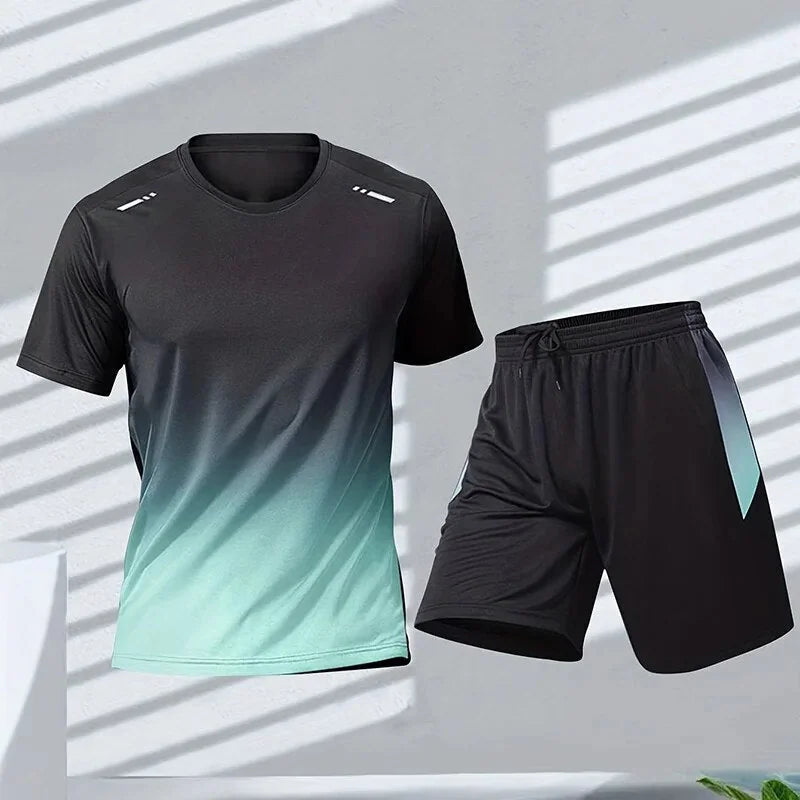 Light Blue Men's Quick Dry Tracksuit Set — Ezra Athletic Performance - Lifestyle Pose