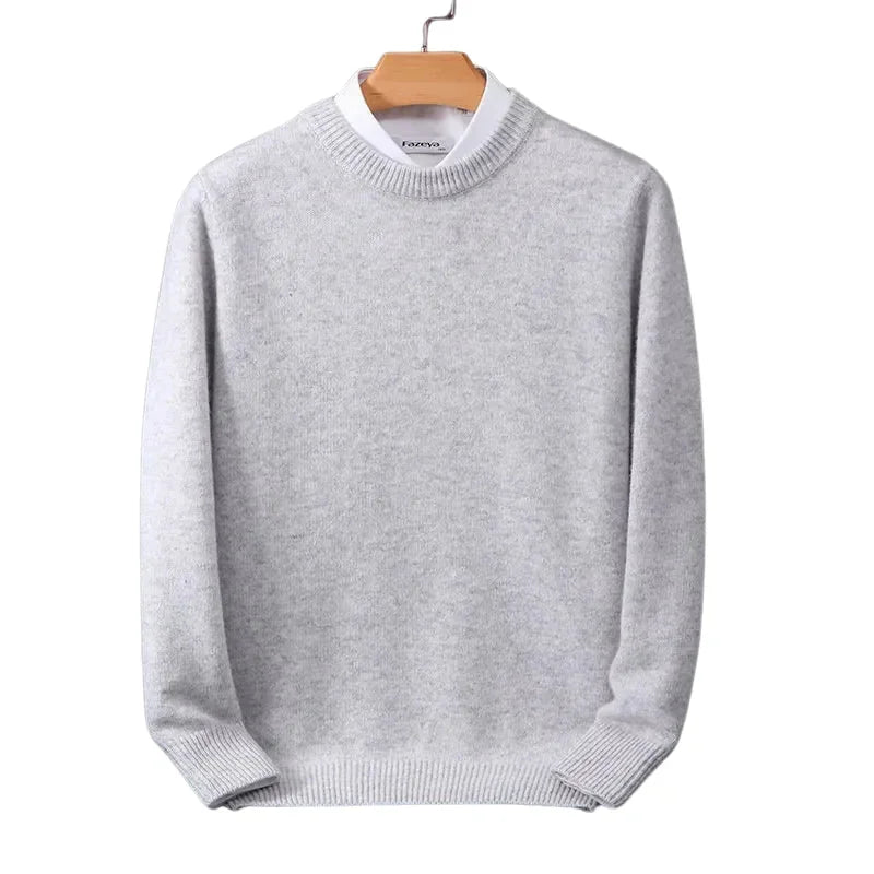 Gray Men's Round Neck Sweater — Levi Ribbed Knit Crew Pullover - Front Full