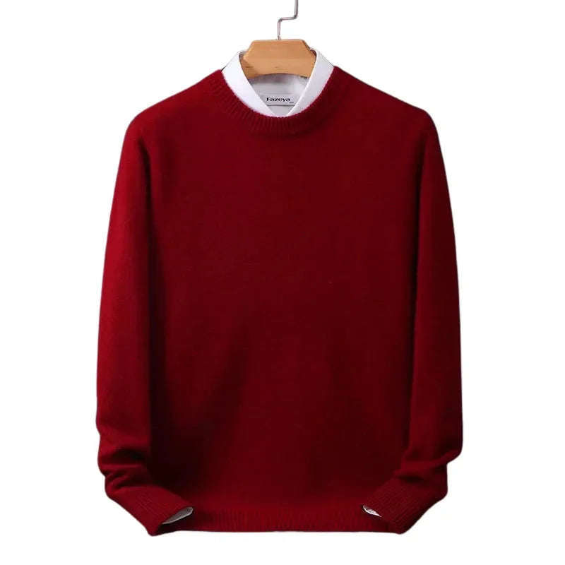Red Men's Round Neck Sweater — Levi Ribbed Knit Crew Pullover - Worn Casual