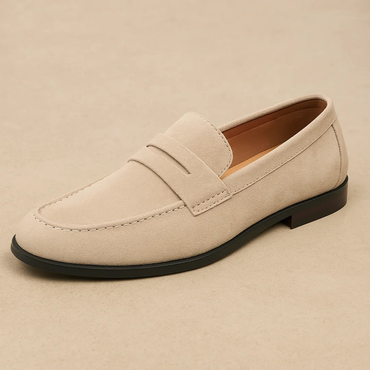 Beige Men's Slip-On Casual Loafers — Felix Comfortable Suede - Three Quarter
