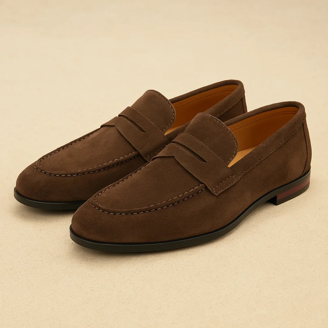 Brown Men's Slip-On Casual Loafers — Felix Comfortable Suede - Flat Lay