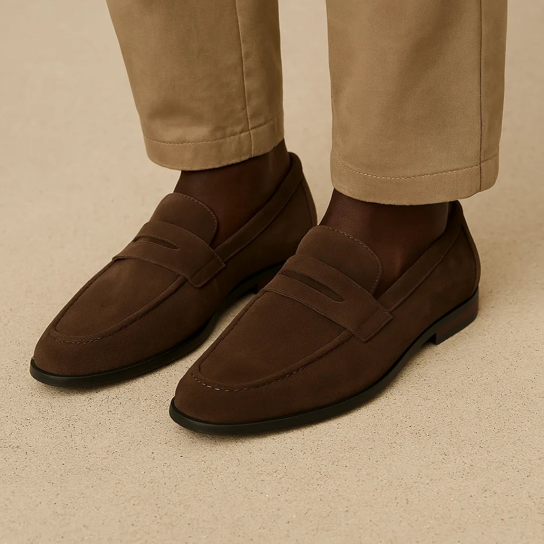 Brown Men's Slip-On Casual Loafers — Felix Comfortable Suede - Worn Lifestyle