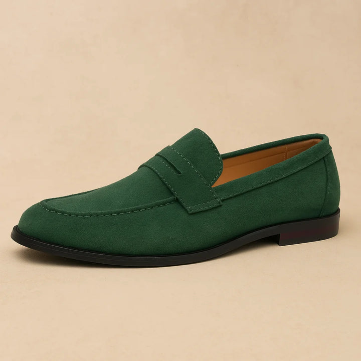 Green Men's Slip-On Casual Loafers — Felix Comfortable Suede - Studio White