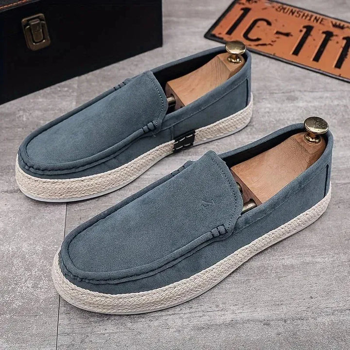 Blue Men's Slip-On Espadrilles with Woven Sole — Brody Canvas Platform Casual - Flat Lay