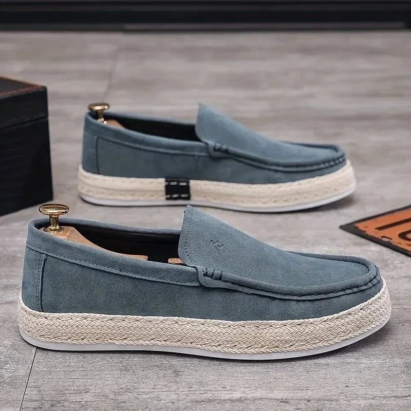 Blue Men's Slip-On Espadrilles with Woven Sole — Brody Canvas Platform Casual - Front Full
