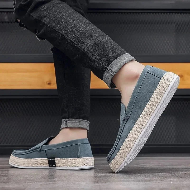 Blue Men's Slip-On Espadrilles with Woven Sole — Brody Canvas Platform Casual - Side Profile