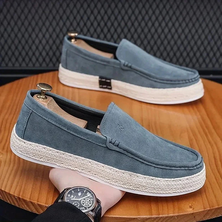 Blue Men's Slip-On Espadrilles with Woven Sole — Brody Canvas Platform Casual - Studio Lifestyle