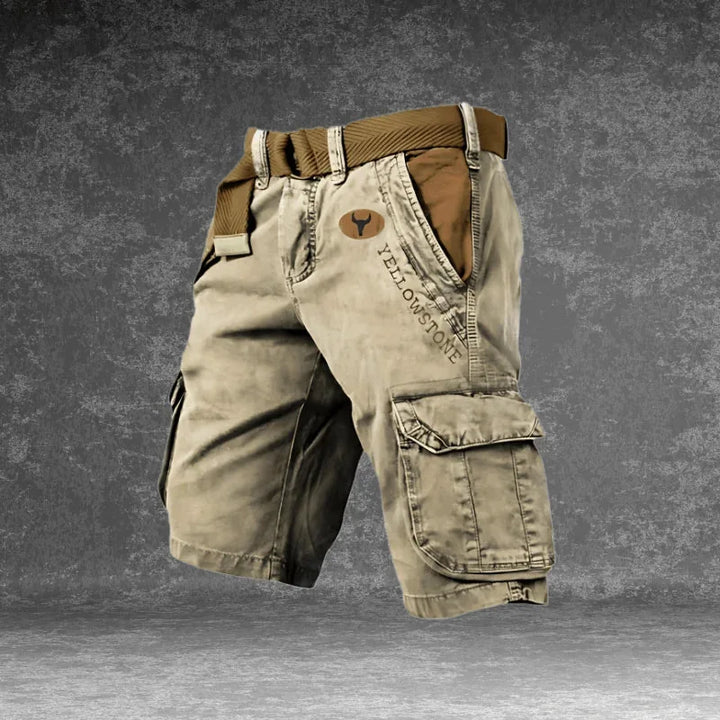 Beige Men's Tactical Cargo Shorts with Pockets — Wesley Multi-Pocket Utility Belt - Front Full