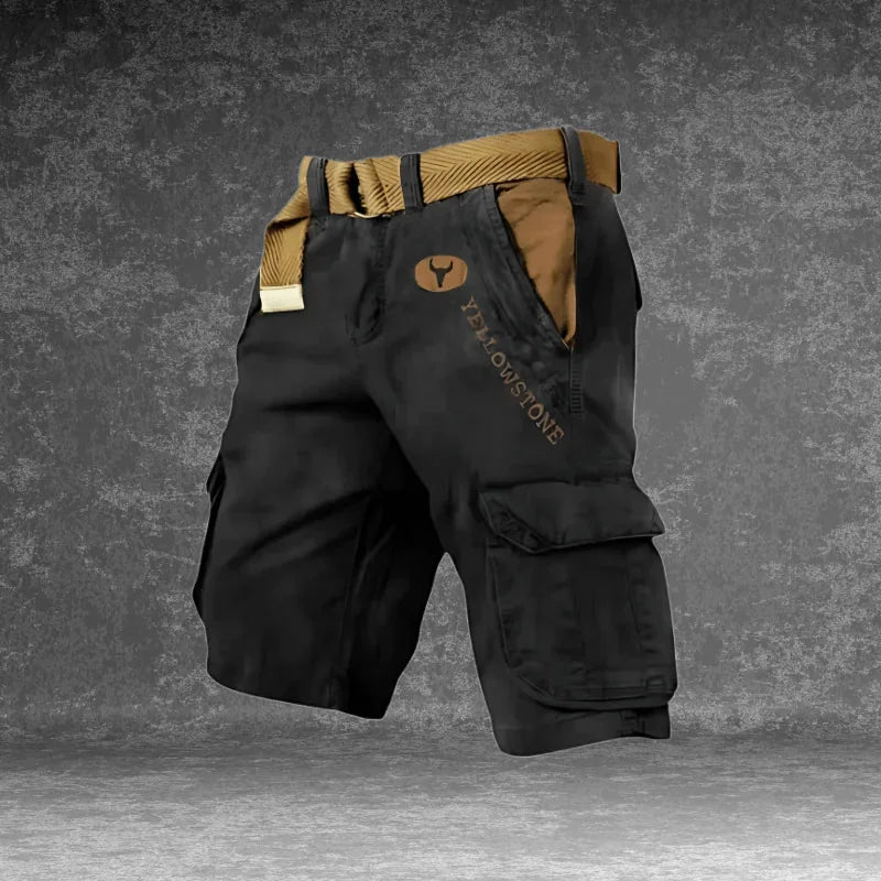 Black Men's Tactical Cargo Shorts with Pockets — Wesley Multi-Pocket Utility Belt - Front Full