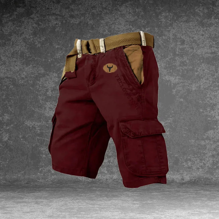 Burgundy Men's Tactical Cargo Shorts with Pockets — Wesley Multi-Pocket Utility Belt - Front Full