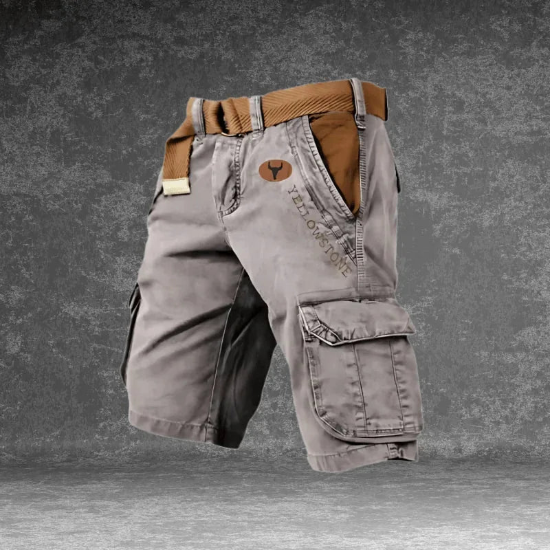 Gray Men's Tactical Cargo Shorts with Pockets — Wesley Multi-Pocket Utility Belt - Front Full