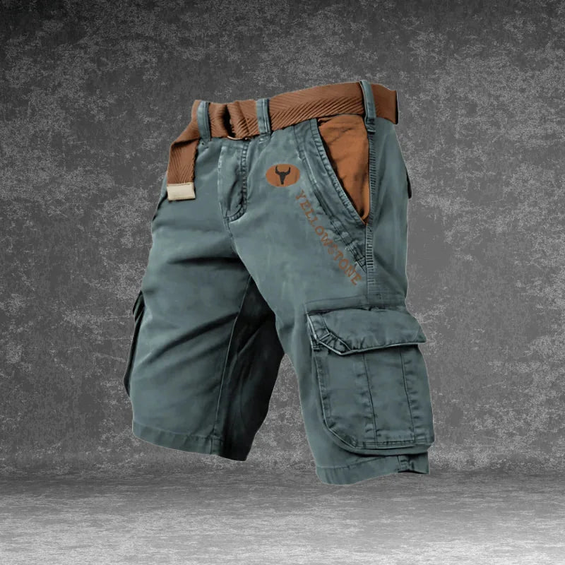 Green Men's Tactical Cargo Shorts with Pockets — Wesley Multi-Pocket Utility Belt - Front Full