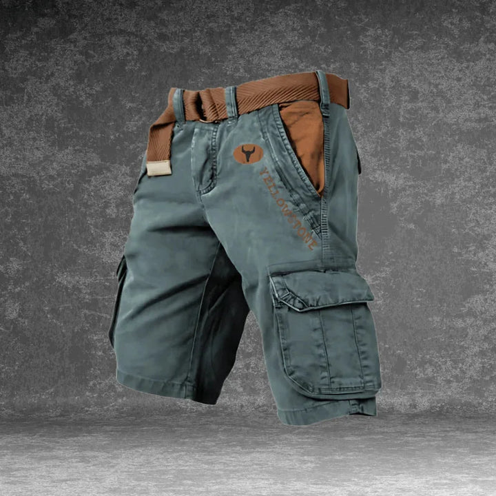 Green Men's Tactical Cargo Shorts with Pockets — Wesley Multi-Pocket Utility Belt - Front Full