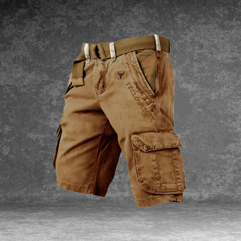 Khaki Men's Tactical Cargo Shorts with Pockets — Wesley Multi-Pocket Utility Belt - Front Full