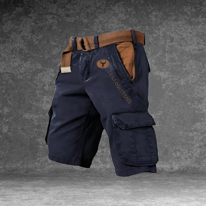Navy Blue Men's Tactical Cargo Shorts with Pockets — Wesley Multi-Pocket Utility Belt - Front Full