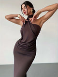 Stella | Elegant Halter Neck Dress with Off-Shoulder Tie-Back