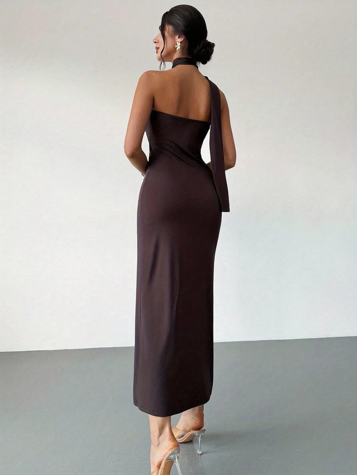 Stella | Elegant Halter Neck Dress with Off-Shoulder Tie-Back