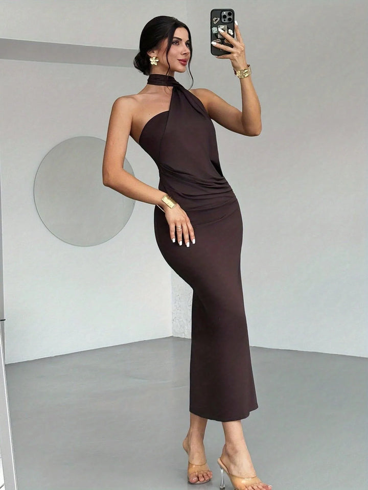 Stella | Elegant Halter Neck Dress with Off-Shoulder Tie-Back