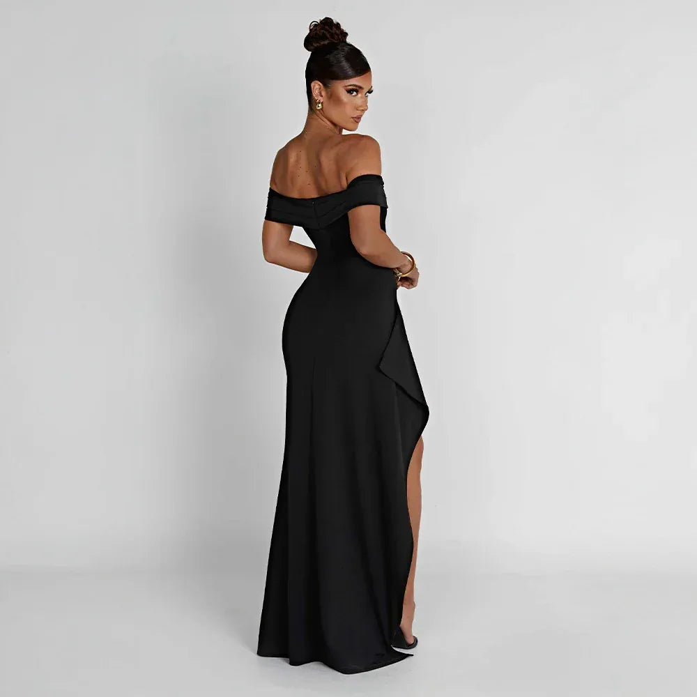 Clara | Elegant Off-Shoulder Maxi Dress with Thigh Slit