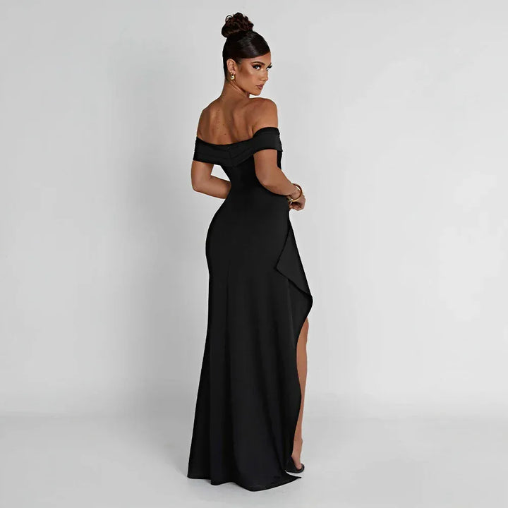 Clara | Elegant Off-Shoulder Maxi Dress with Thigh Slit