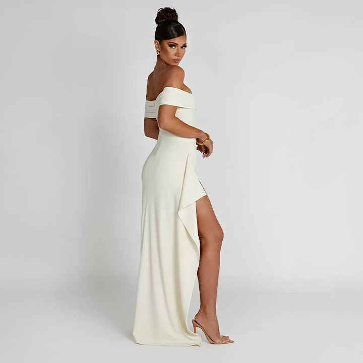 Clara | Elegant Off-Shoulder Maxi Dress with Thigh Slit