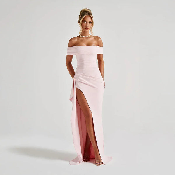 Clara | Elegant Off-Shoulder Maxi Dress with Thigh Slit