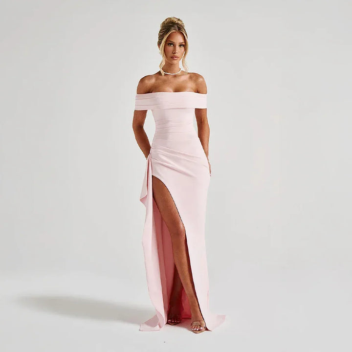 Clara | Elegant Off-Shoulder Maxi Dress with Thigh Slit