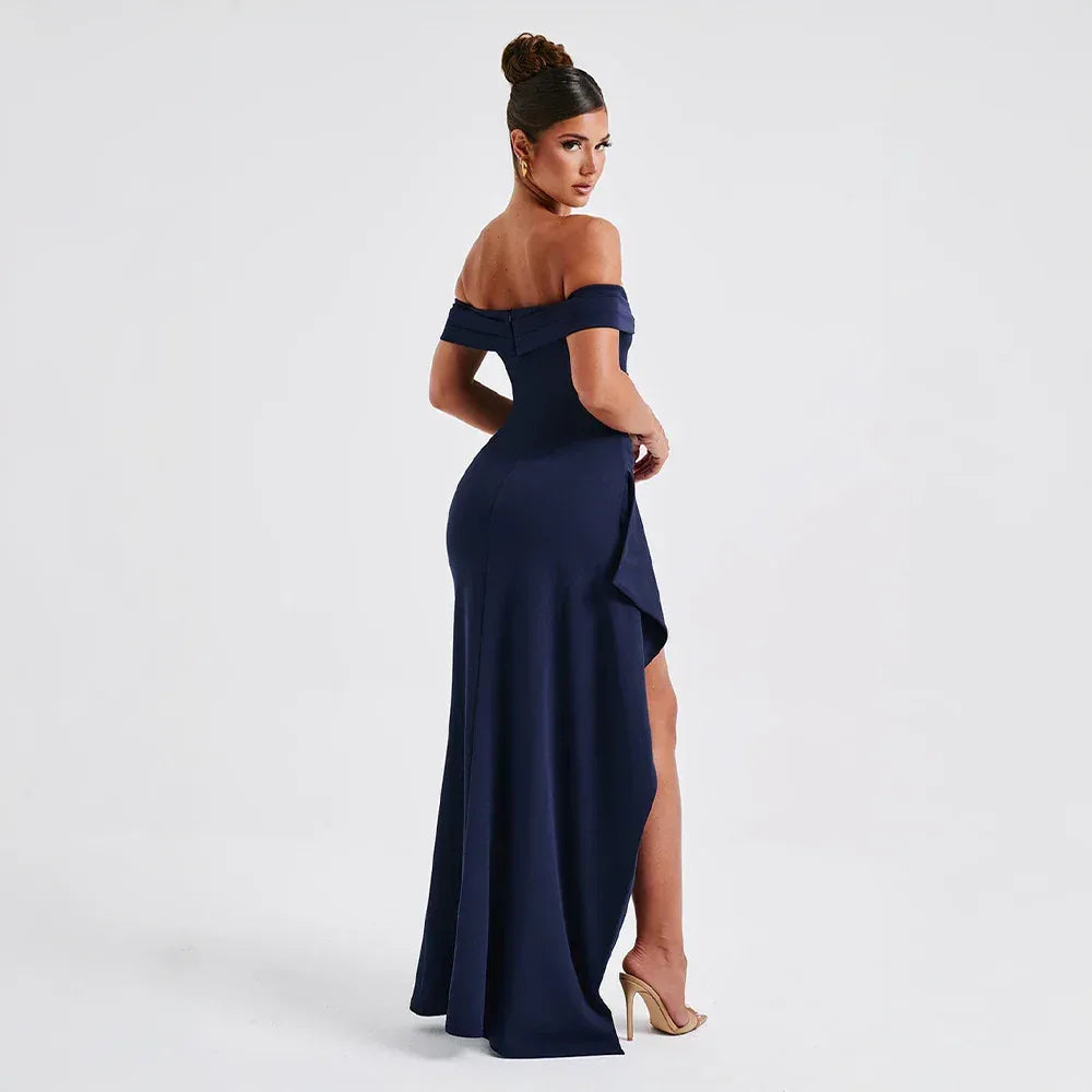 Clara | Elegant Off-Shoulder Maxi Dress with Thigh Slit