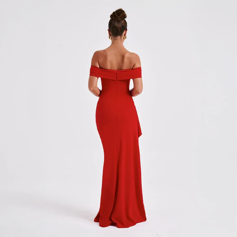 Clara | Elegant Off-Shoulder Maxi Dress with Thigh Slit