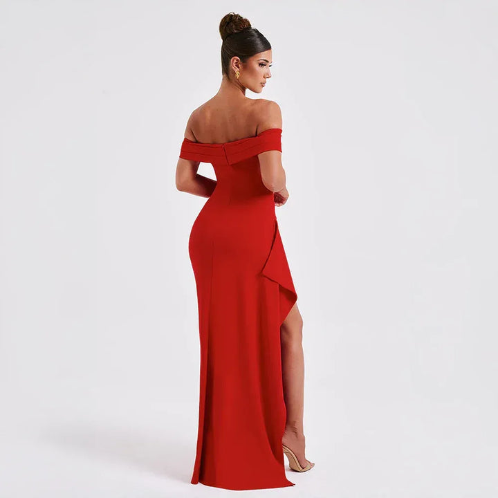 Clara | Elegant Off-Shoulder Maxi Dress with Thigh Slit